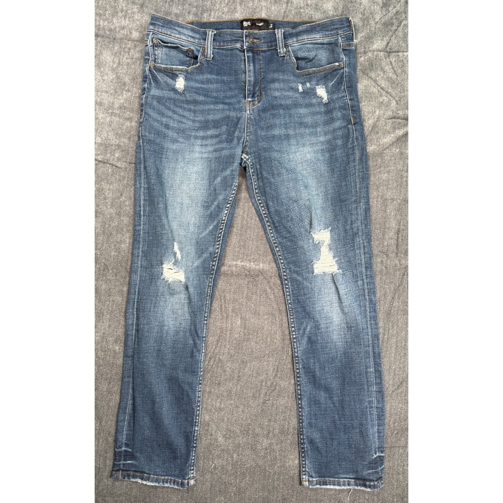 RSQ Skinny Jeans Mens 34x27 Blue Distressed Stretch Denim Faded Casual